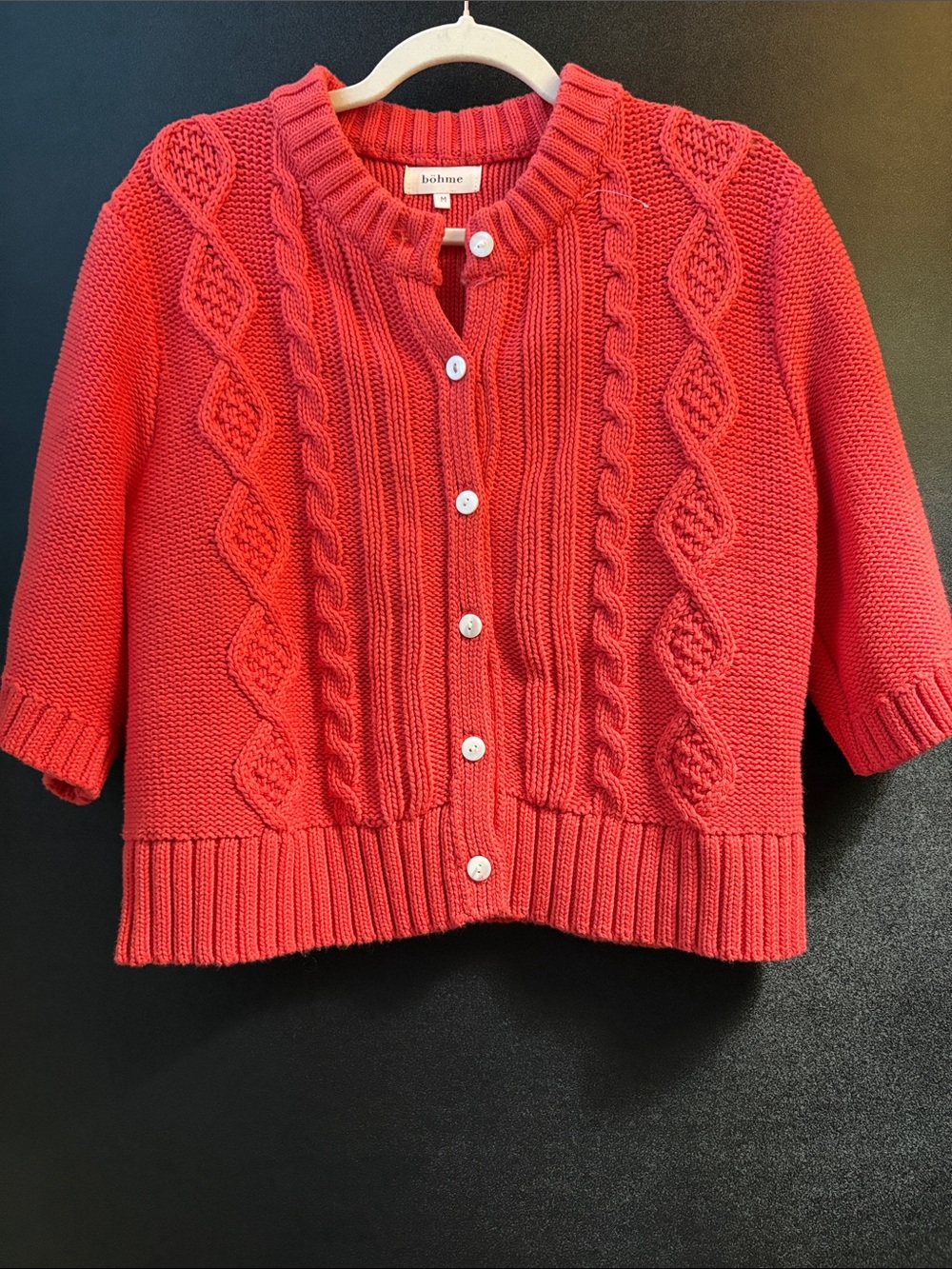 bohme Coral Cable-Pattern Short-Sleeve Cardigan
